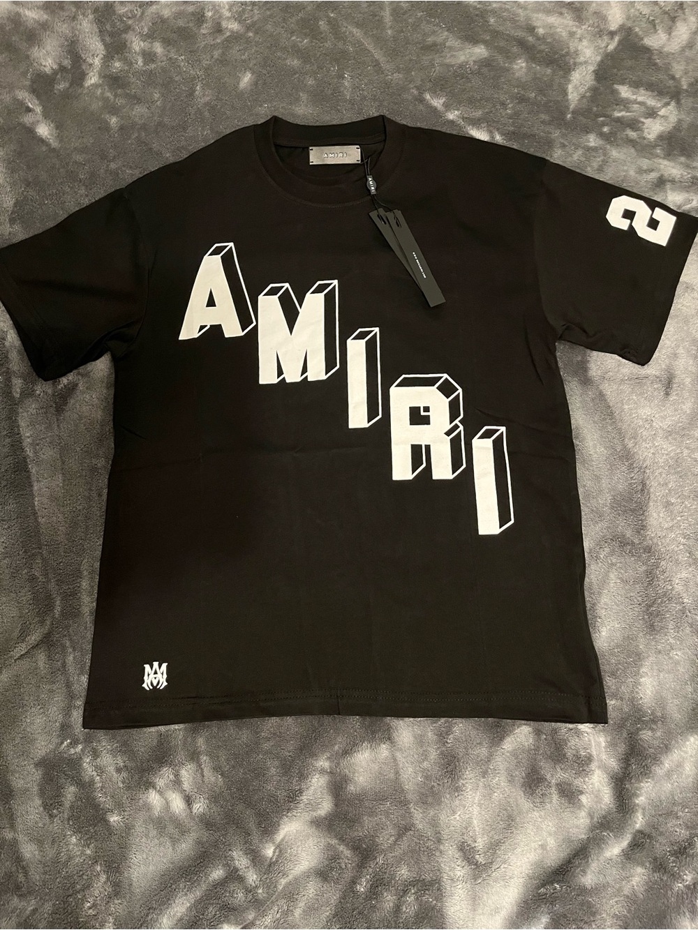 AMIRI Black Tee with White 3D Diagonal Logo